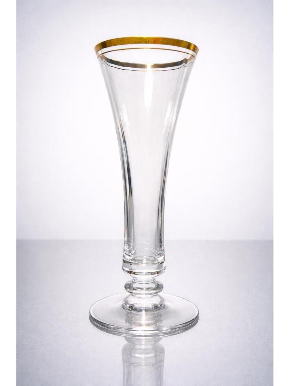 NIB Mikasa Austria 1990s Gold Edge Jamestown Clear Crystal Bud Vase, 3.5x8.5”